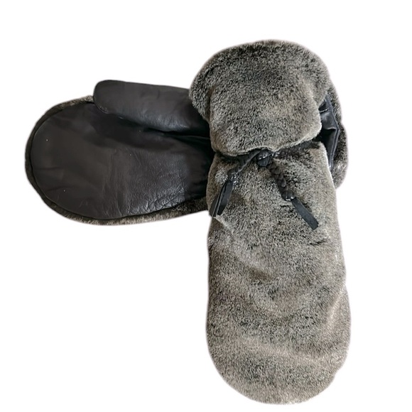 Primaloft Plush Brown Ski Mittens with Genuine Leather and Braided Trim - Picture 1 of 9